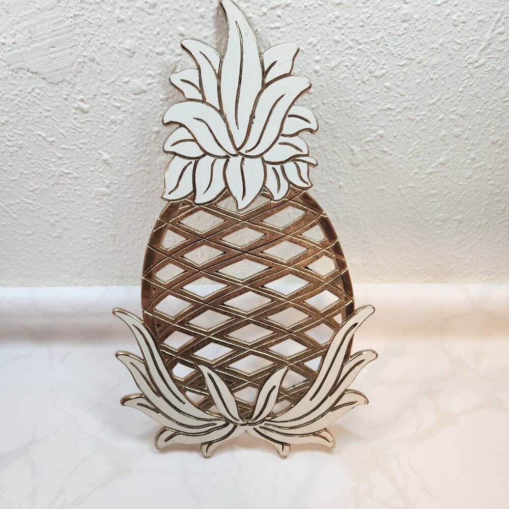Vintage WM A‎ Rogers Pineapple Trivet Brass Ivory Enamel and Gold Tone Japan 12"